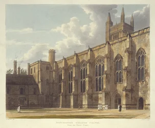 Kapelle des Winchester College vom Großen Hof, aus der Geschichte des Winchester College, Teil der Geschichte der Colleges, gestochen von J. Bluck, veröffentlicht von R. Ackermann, 1816